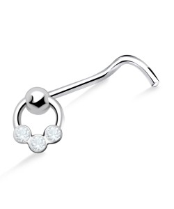 Stones Ring Shaped Silver Curved Nose Stud NSKB-440